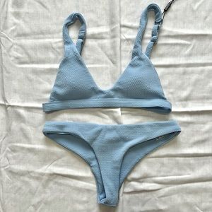 Baby blue scoop bikini set, padded, adjustable straps, thong